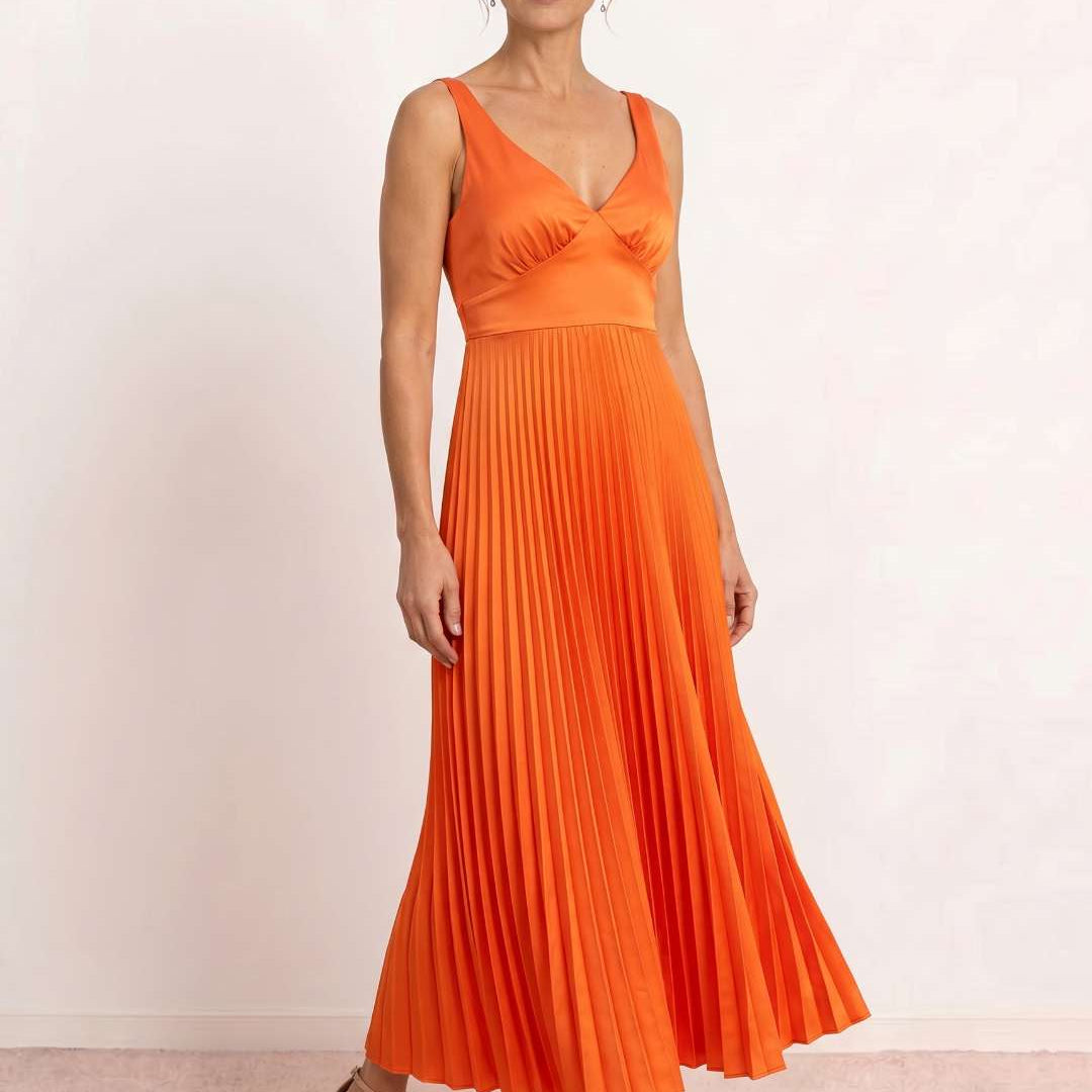 Paula | Vestido Midi Plisado Escote V