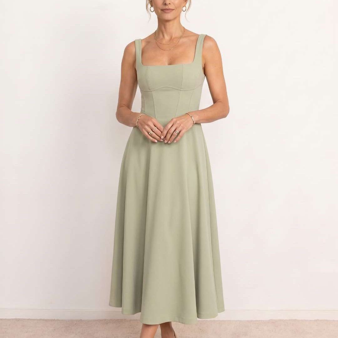 Valeria | Vestido Midi Escote Cuadrado