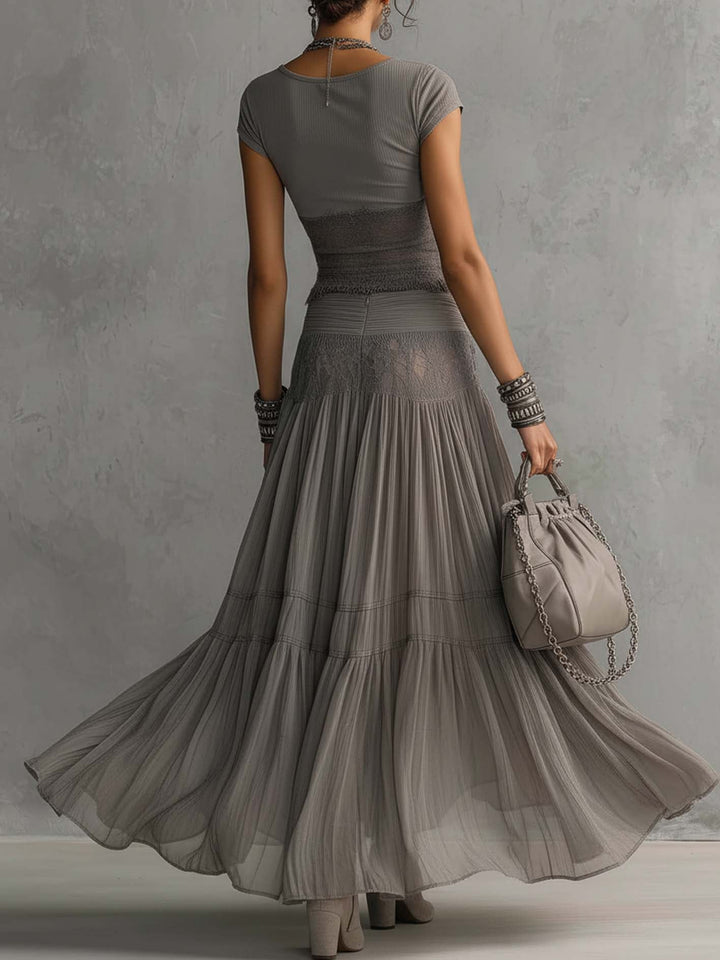 Luisa - Conjunto Top em Renda e Saia Maxi Plissada para Mulher