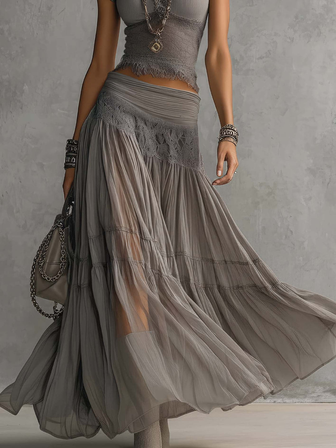 Luisa - Conjunto Top em Renda e Saia Maxi Plissada para Mulher