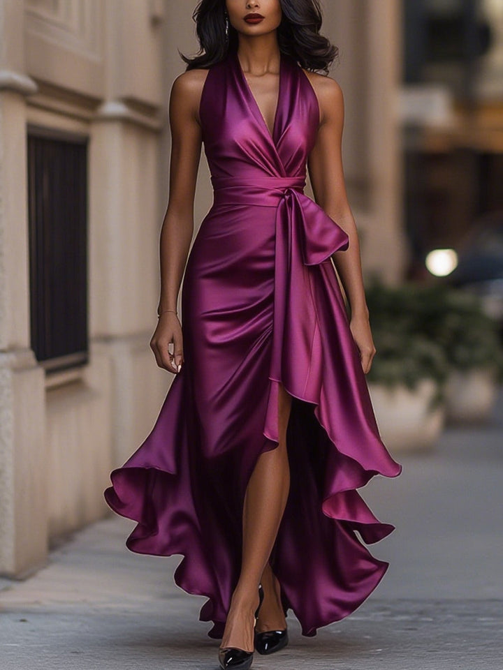 DELAS | Vestido de Satin Drapeado na Cintura para Mulher