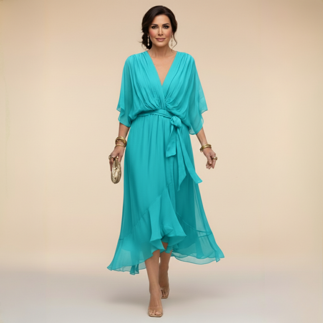 Monica - Vestido em chiffon de Mulher com decote em V
