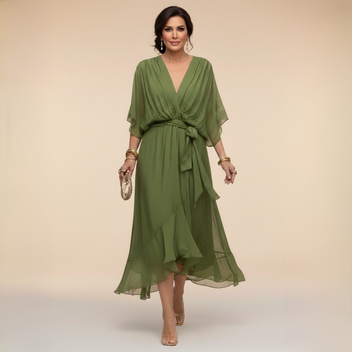 Monica - Vestido em chiffon de Mulher com decote em V