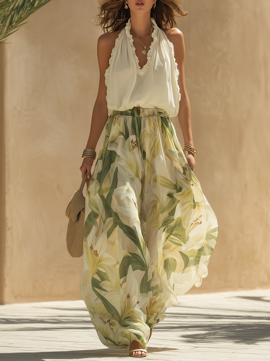 Lysandra | Conjunto Fluido Elegante com Estampado Floral para Mulher