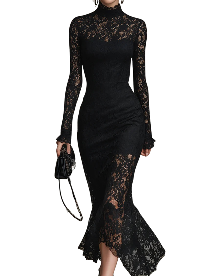 Veronika | Vestido Maximal de Renda Preta