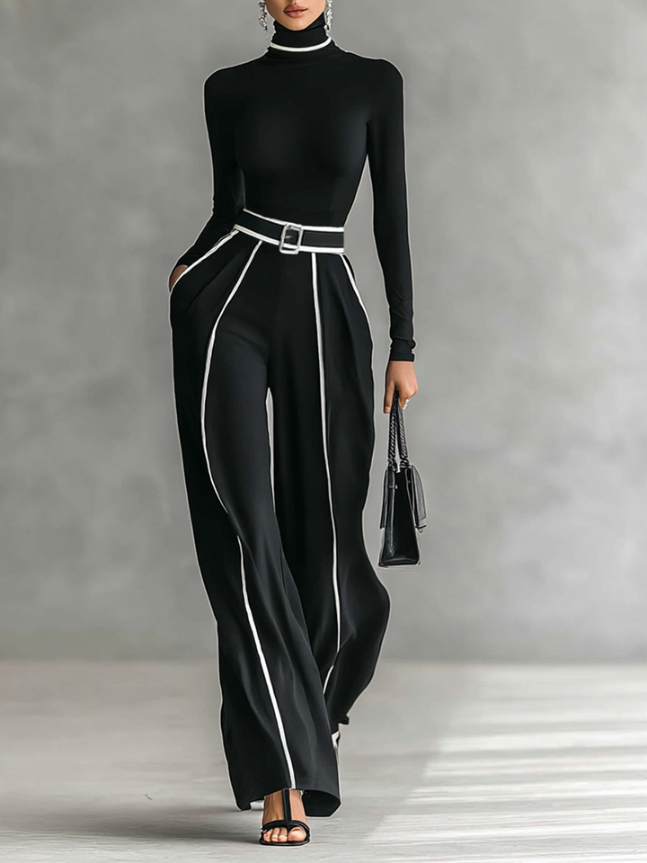 Lucia - Conjunto de duas peças para menina com blusa de gola alta de manga comprida, calças largas e cinto