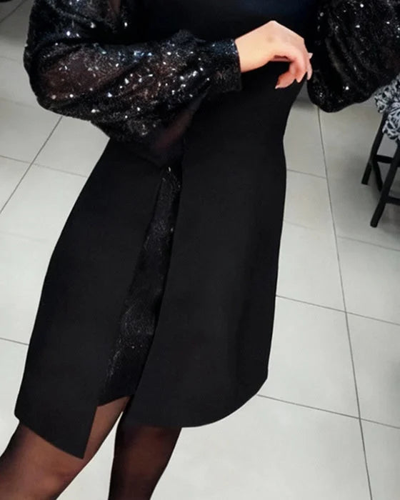 Iwona - Vestido elegante de Mulher com mangas bufantes brilhantes