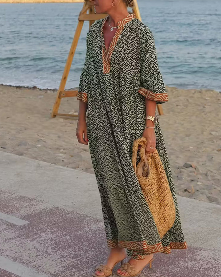 Luna · Vestido maxi de Mulher com estampado com decote em V