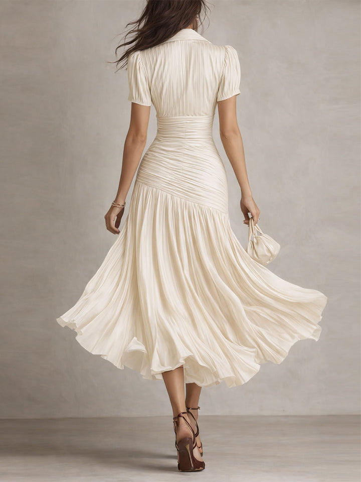 Adriana | Vestido midi satinado de riscas retro para Mulher