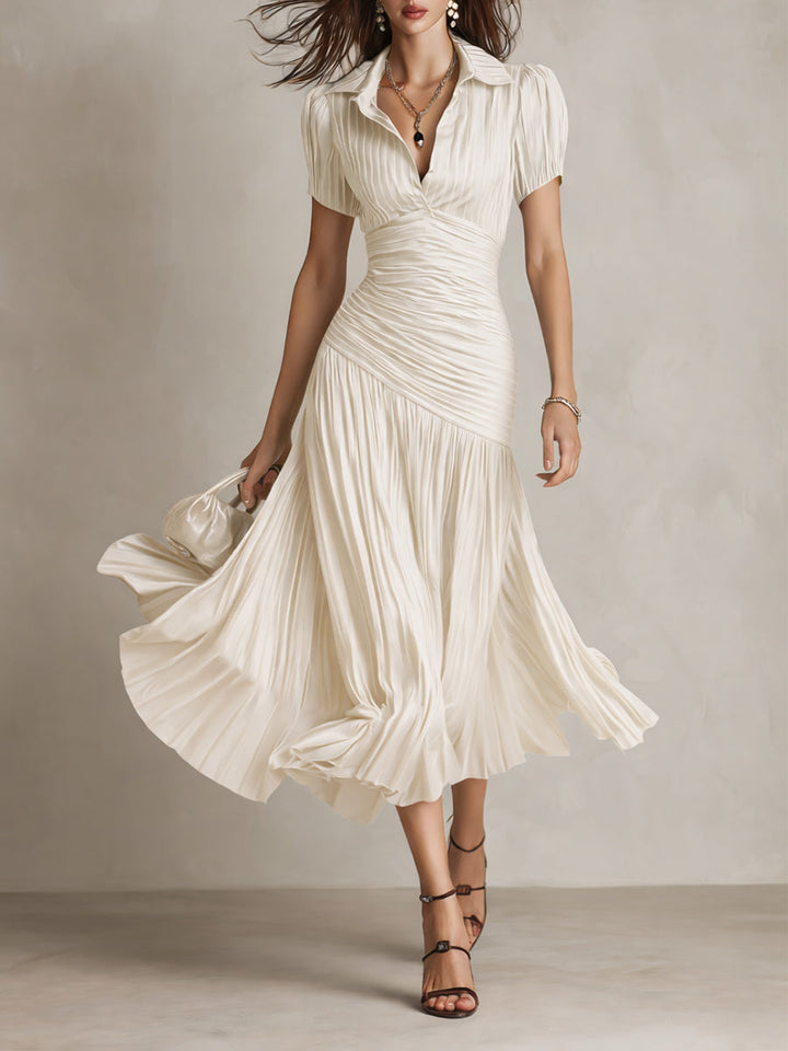Adriana | Vestido midi satinado de riscas retro para Mulher