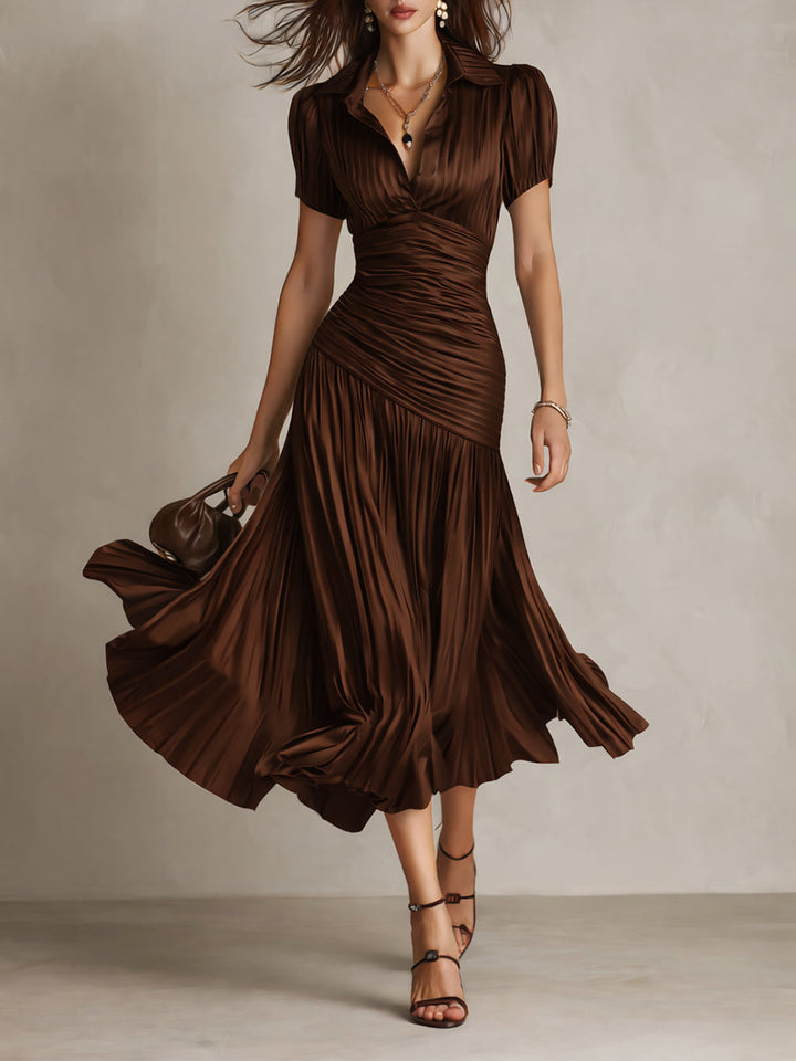Adriana | Vestido midi satinado de riscas retro para Mulher
