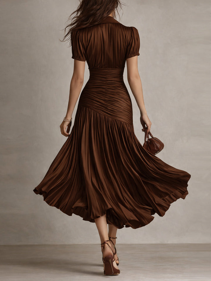 Adriana | Vestido midi satinado de riscas retro para Mulher