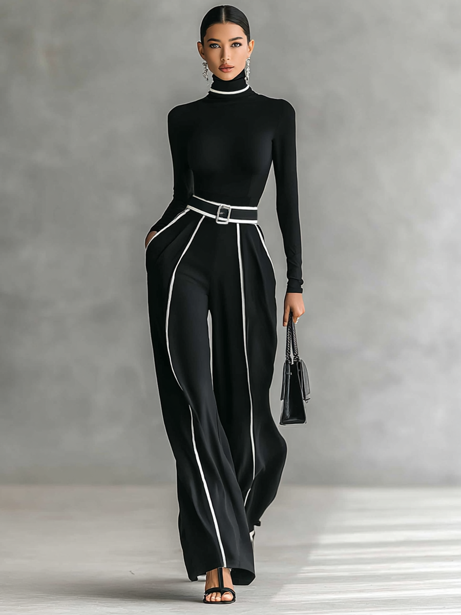 Lucia - Conjunto de duas peças para menina com blusa de gola alta de manga comprida, calças largas e cinto