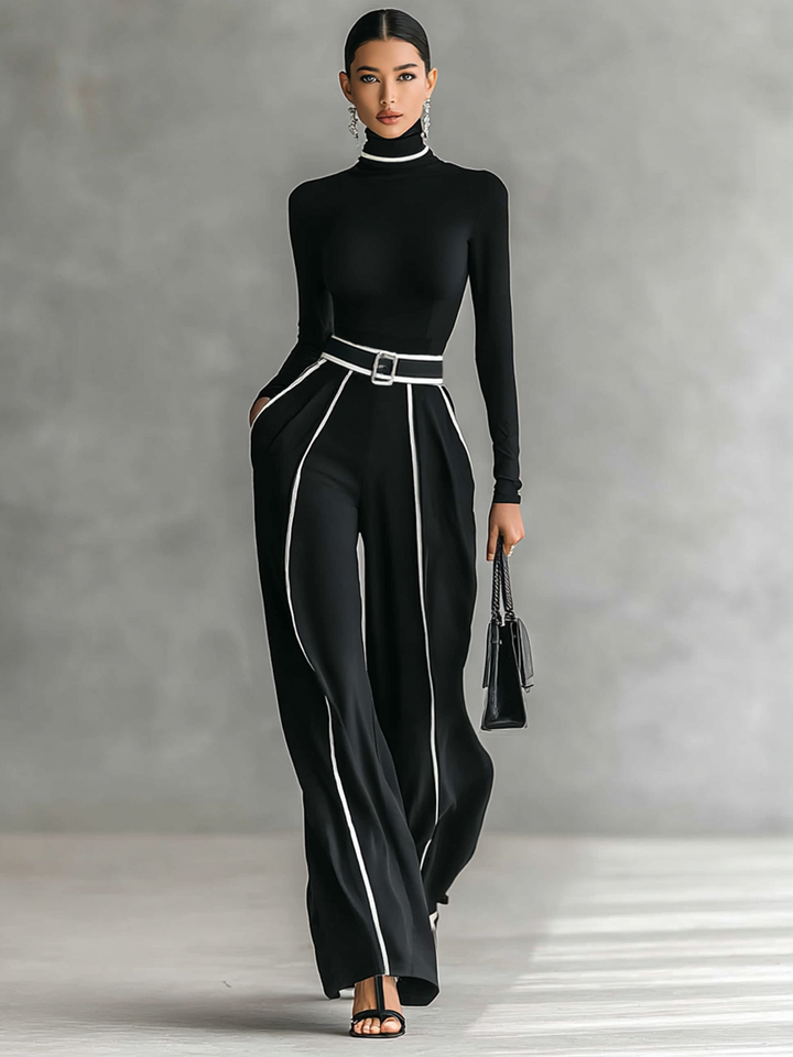Lucia - Conjunto de duas peças para menina com blusa de gola alta de manga comprida, calças largas e cinto