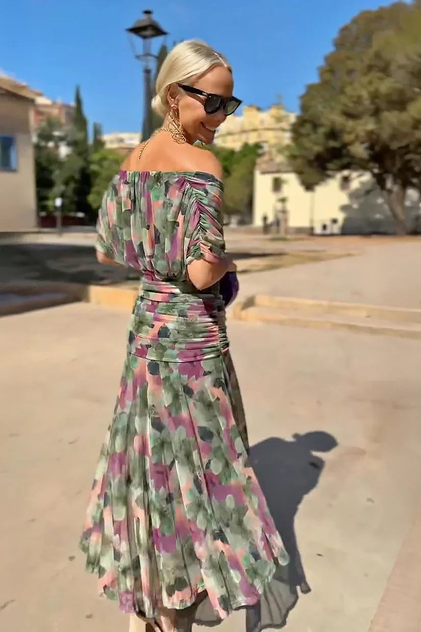 Alondra - Vestido longo de Mulher com estampa floral e decote em V