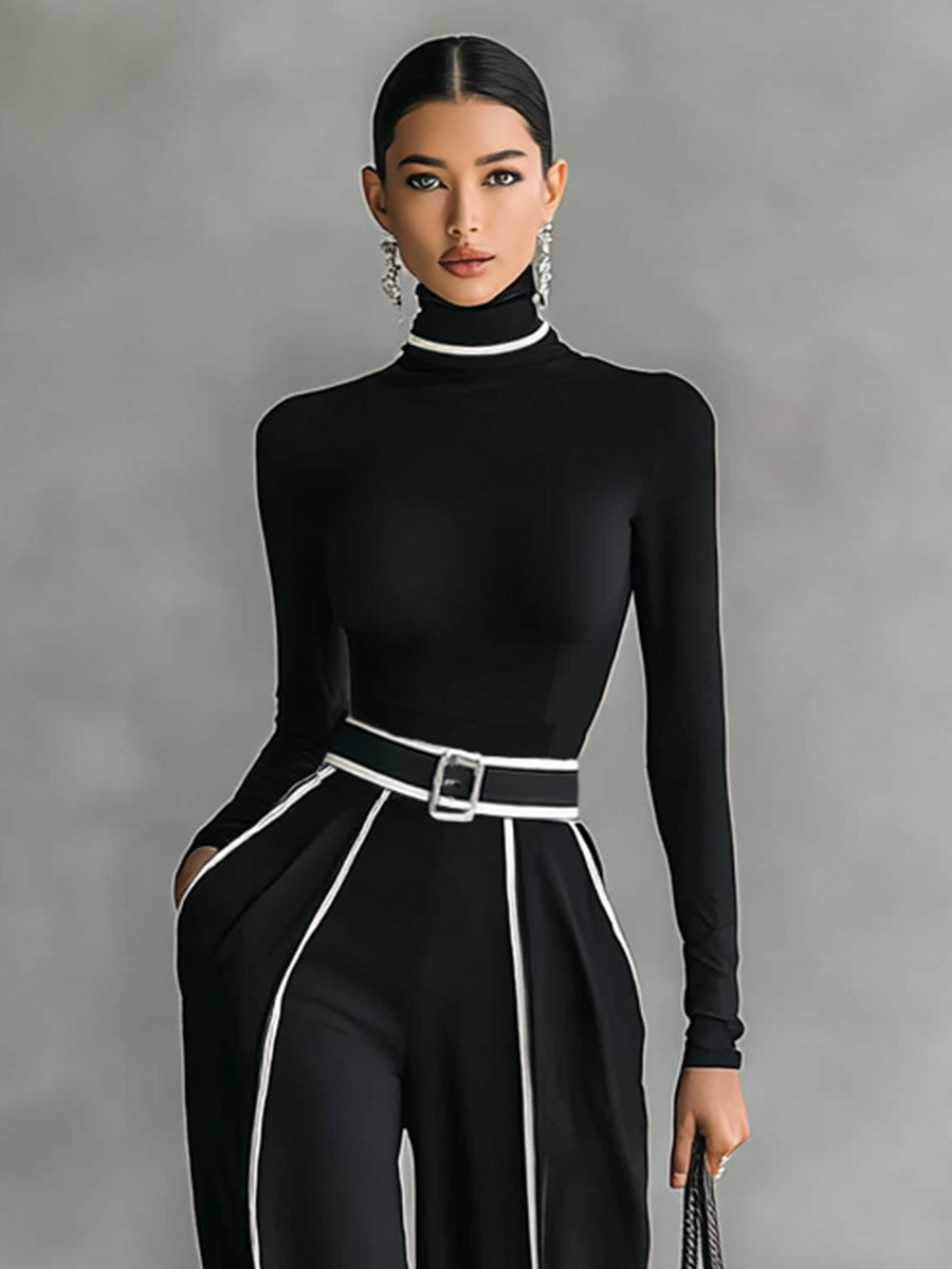 Lucia - Conjunto de duas peças para menina com blusa de gola alta de manga comprida, calças largas e cinto