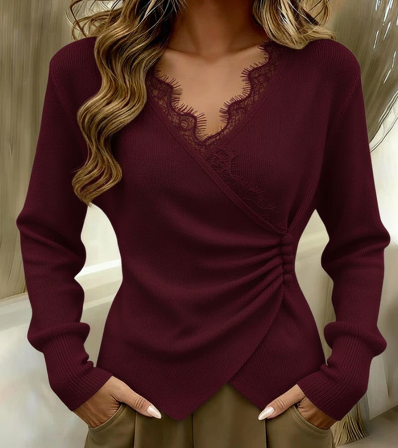 Katia | Camisola com decote em V e detalhes em renda
