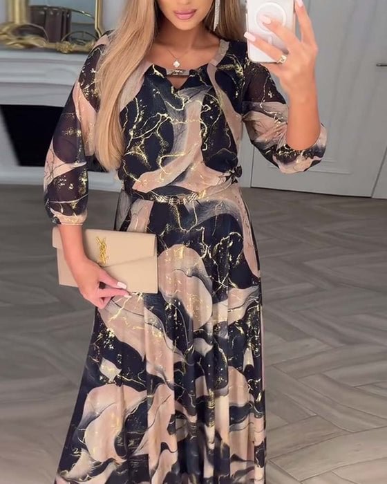 Elvera – Vestido Maxi Elegante de Mulher com Padrão de Mármore