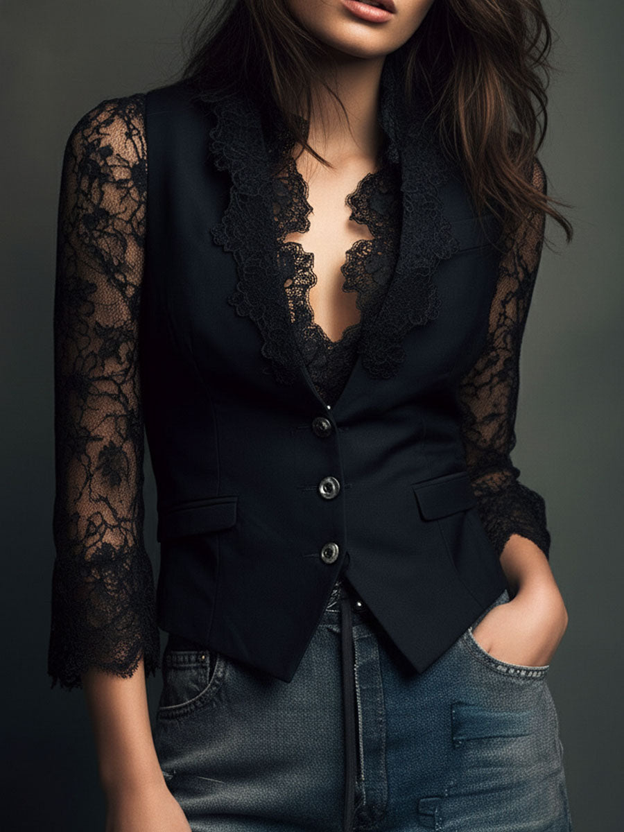 Claudia · Blazer de Mulher Preto com Renda