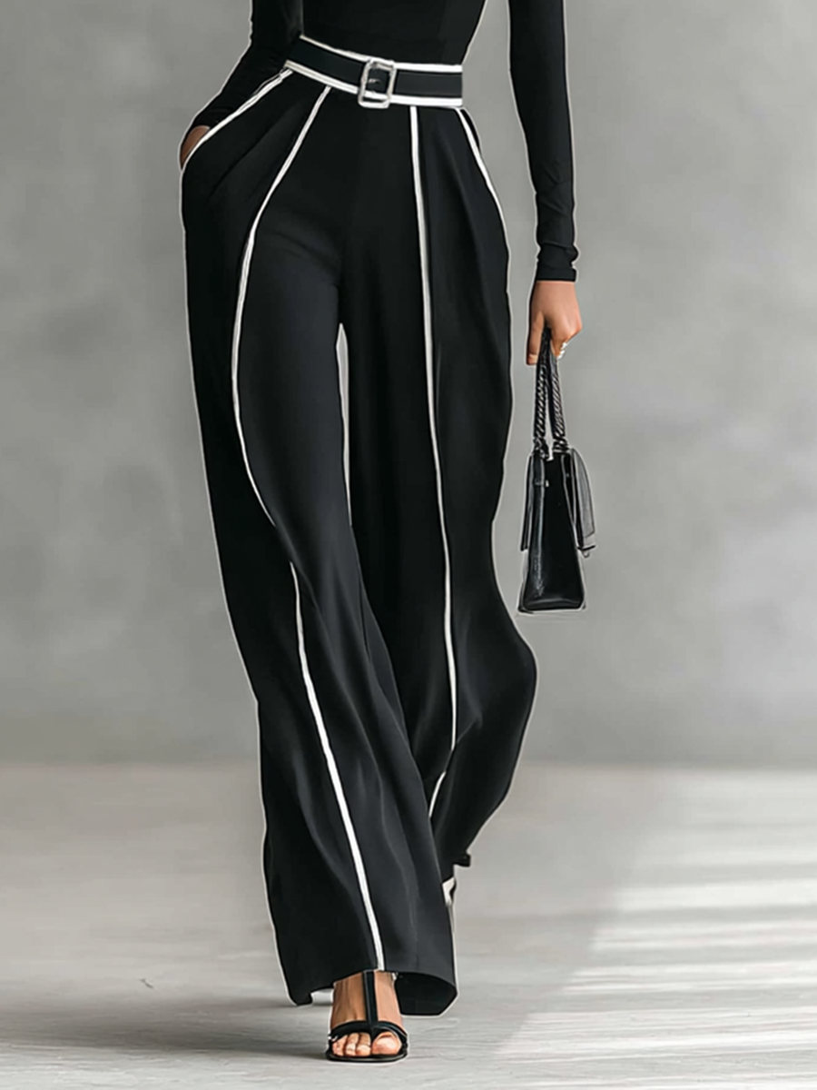 Lucia - Conjunto de duas peças para menina com blusa de gola alta de manga comprida, calças largas e cinto