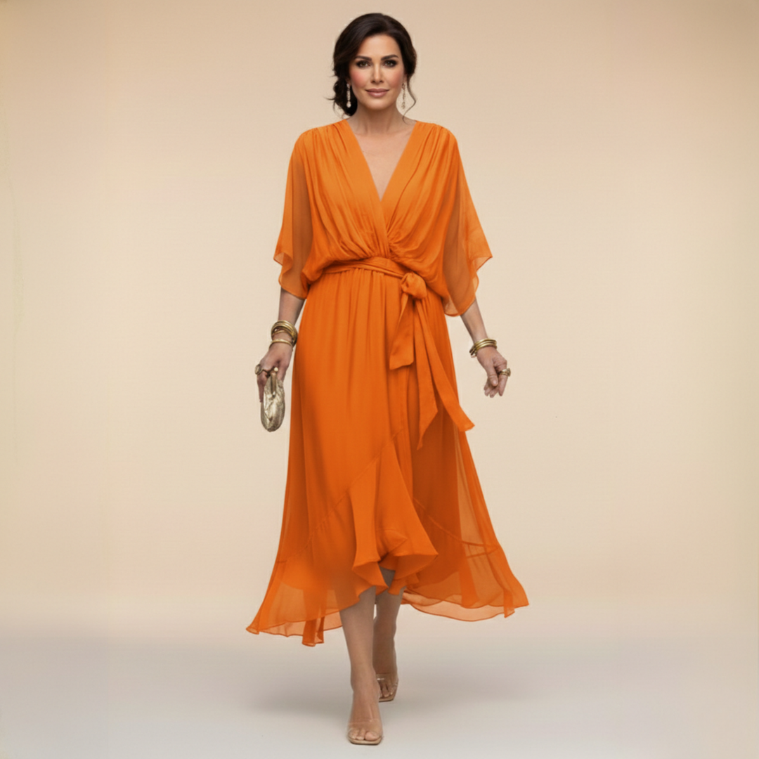 Monica - Vestido em chiffon de Mulher com decote em V