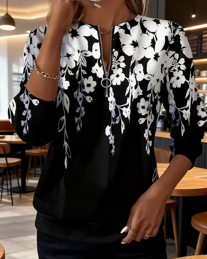 Marci | Sweatshirt estampado com meia zip e gola