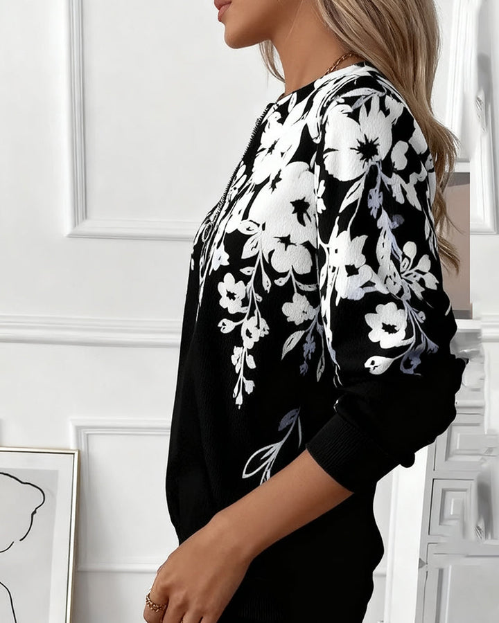 Marci | Sweatshirt estampado com meia zip e gola