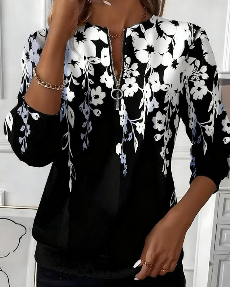 Marci | Sweatshirt estampado com meia zip e gola