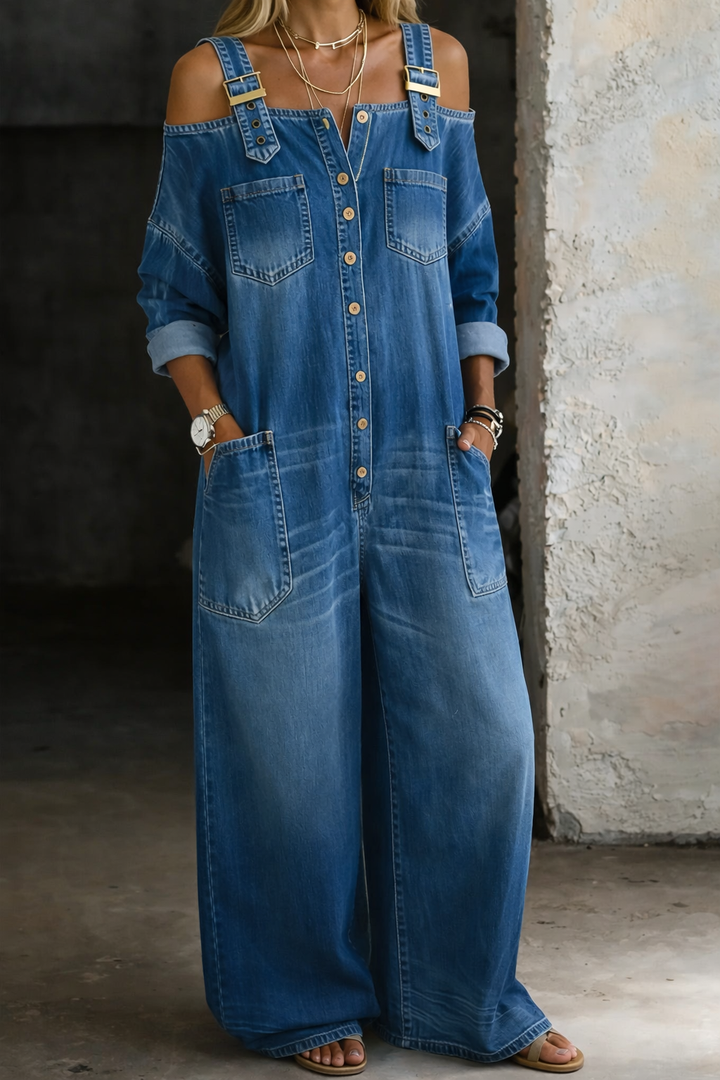 Sophia | Tuta em Denim com Ombros Descobertos para Mulher