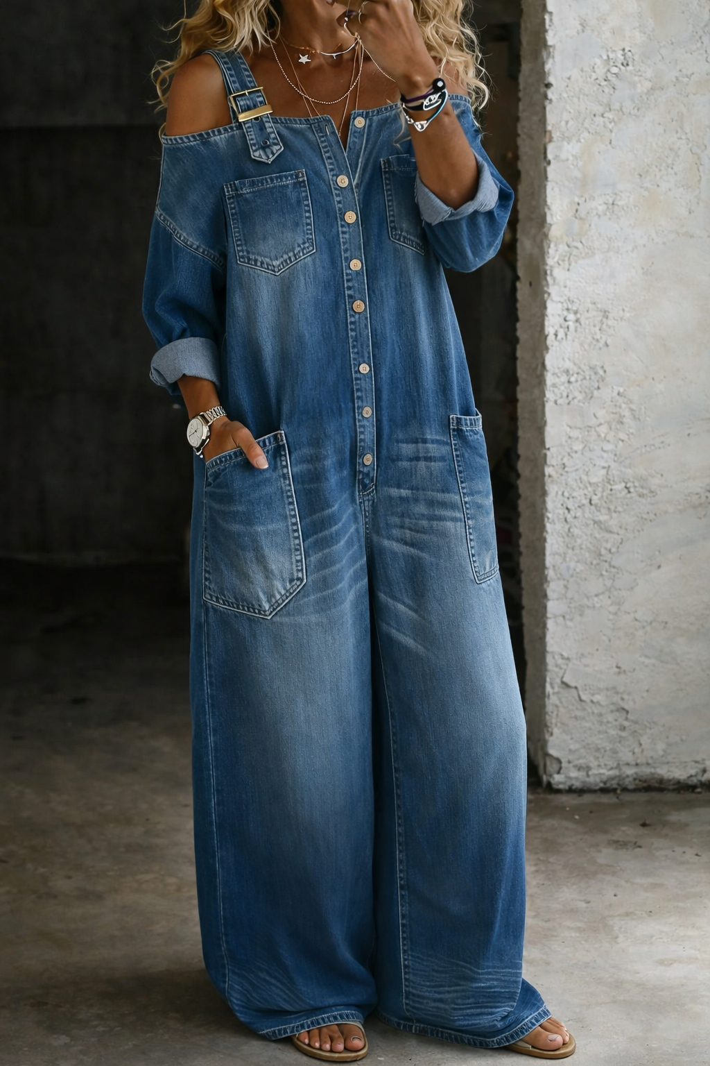 Sophia | Tuta em Denim com Ombros Descobertos para Mulher