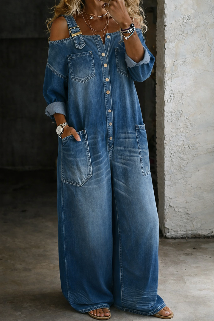 Sophia | Tuta em Denim com Ombros Descobertos para Mulher