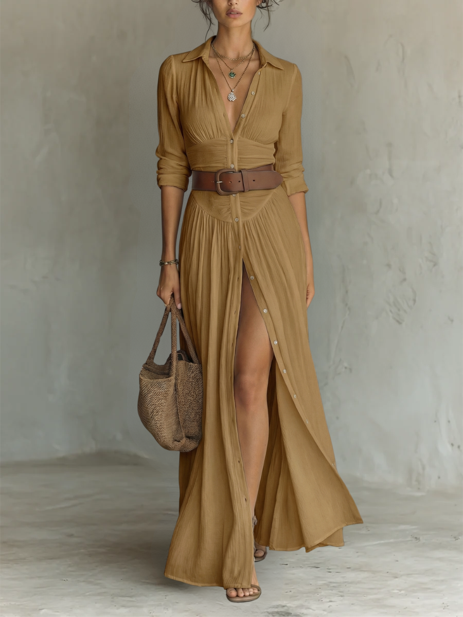 Amélia - Vestido maxi elegante para Mulher com colarinho