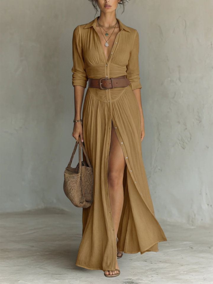 Amélia - Vestido maxi elegante para Mulher com colarinho
