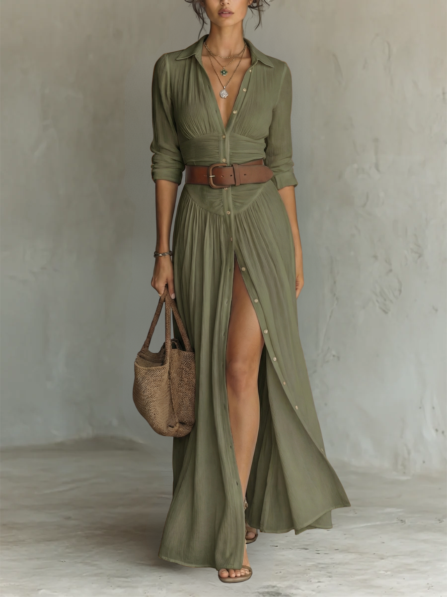 Amélia - Vestido maxi elegante para Mulher com colarinho