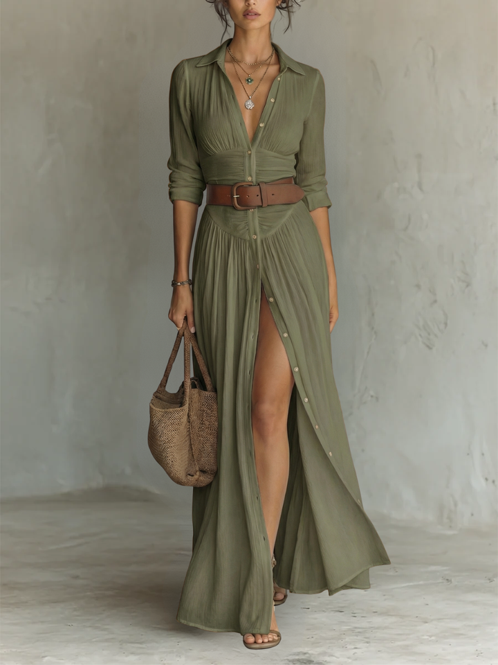 Amélia - Vestido maxi elegante para Mulher com colarinho