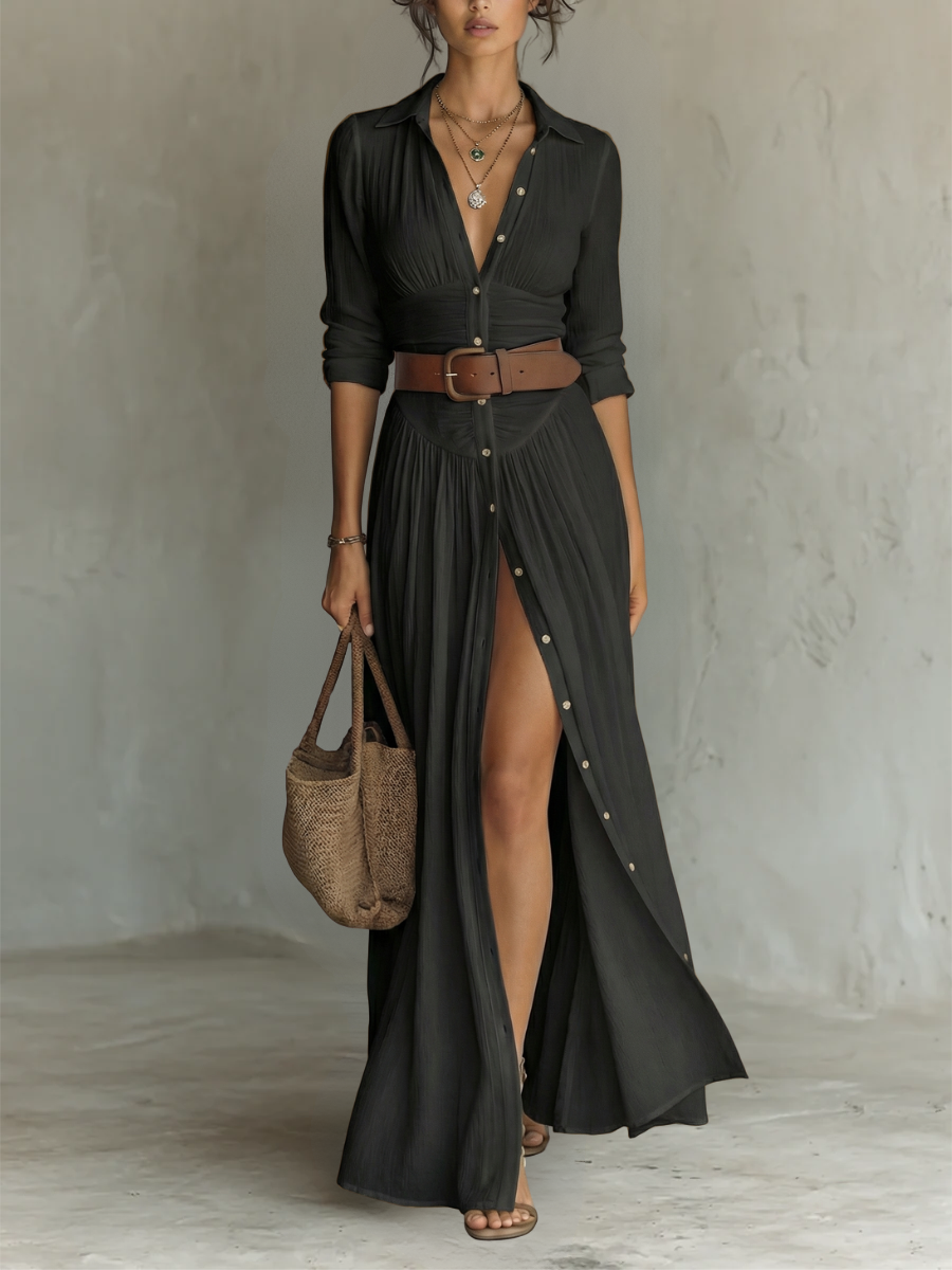 Amélia - Vestido maxi elegante para Mulher com colarinho