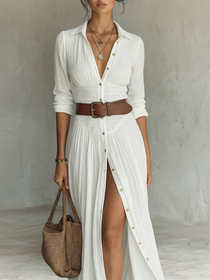 Amélia - Vestido maxi elegante para Mulher com colarinho
