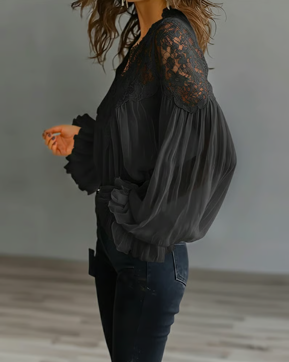 Laceva | Blusa com renda floral e mangas de lanterna para Mulher