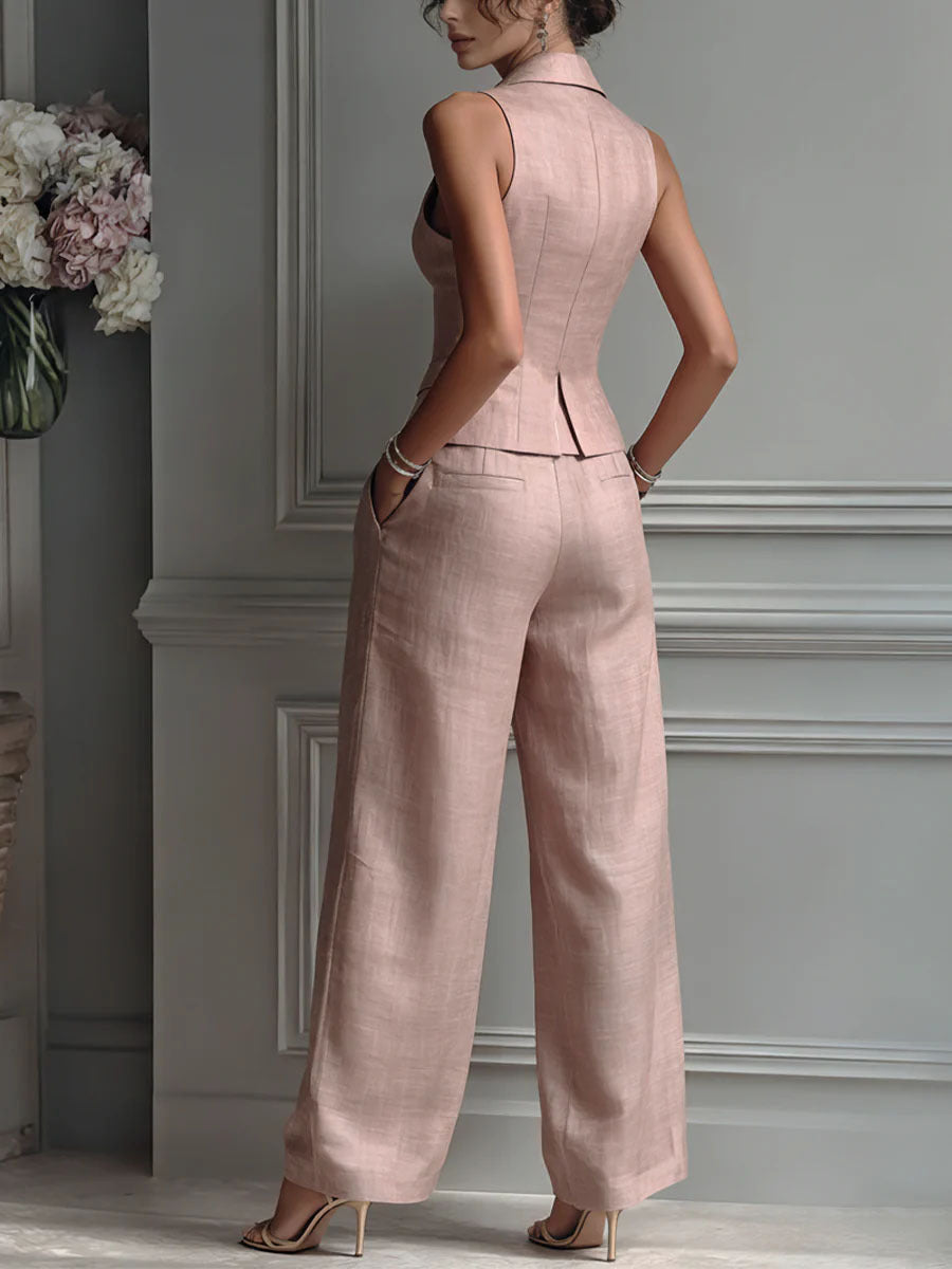 Lorie - Conjunto de duas peças para mulher com decote em V e botões