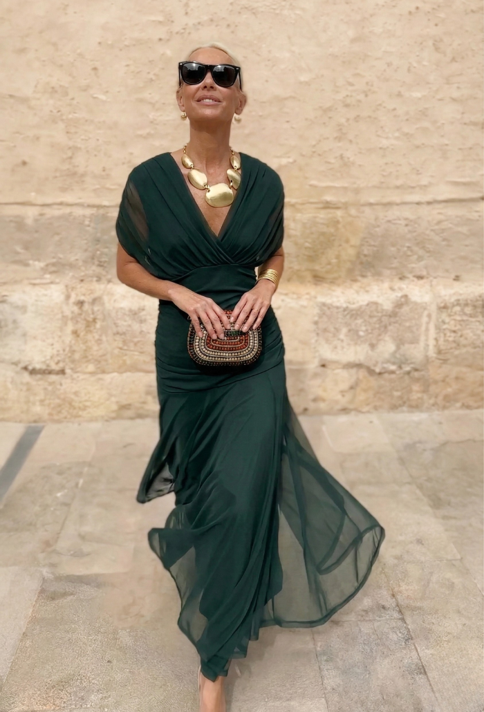 Alondra - Vestido longo de Mulher com estampa floral e decote em V