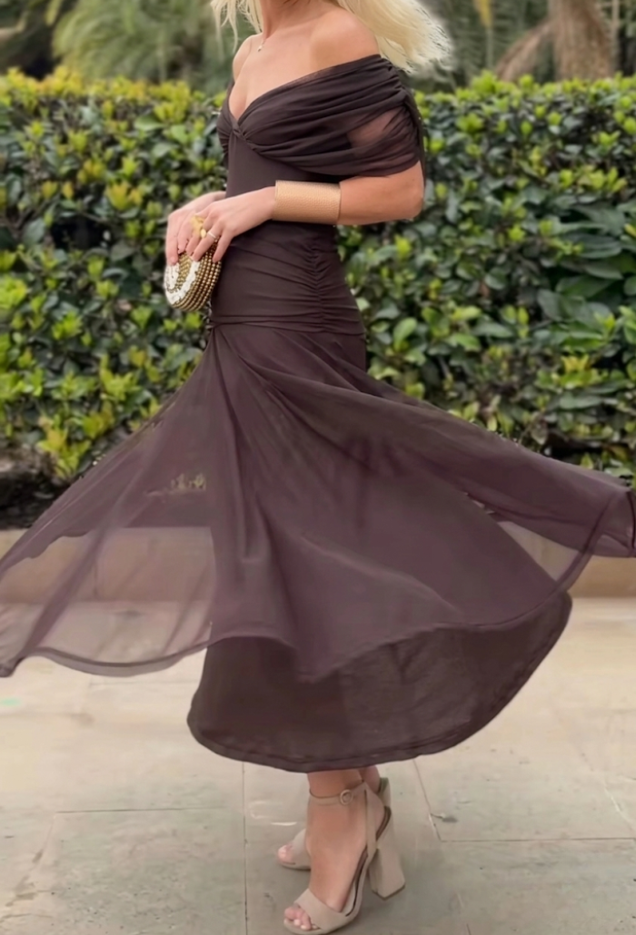 Alondra - Vestido longo de Mulher com estampa floral e decote em V