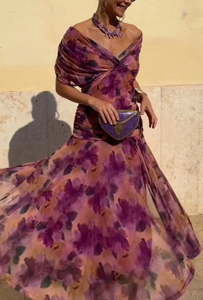 Alondra - Vestido longo de Mulher com estampa floral e decote em V