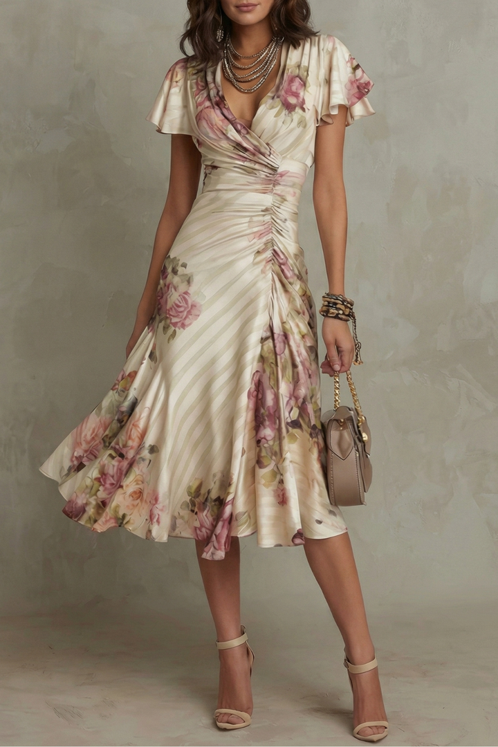 Rosavienne | Vestido midi Romantismo vintage em cetim para Mulher