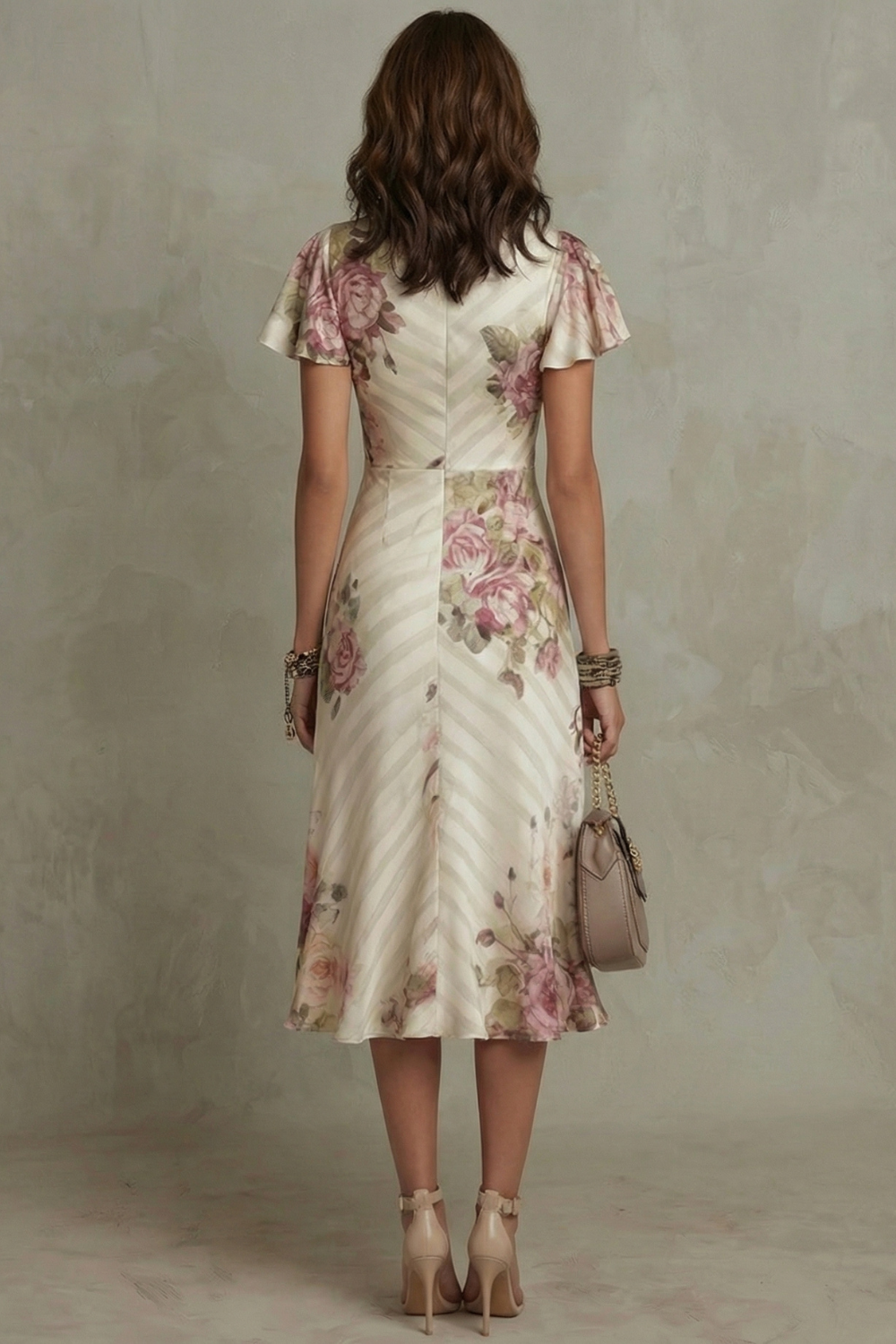 Rosavienne | Vestido midi Romantismo vintage em cetim para Mulher