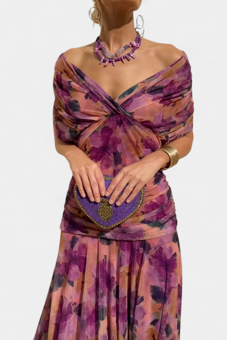 Magda™ | Vestido largo de flores com decote em V