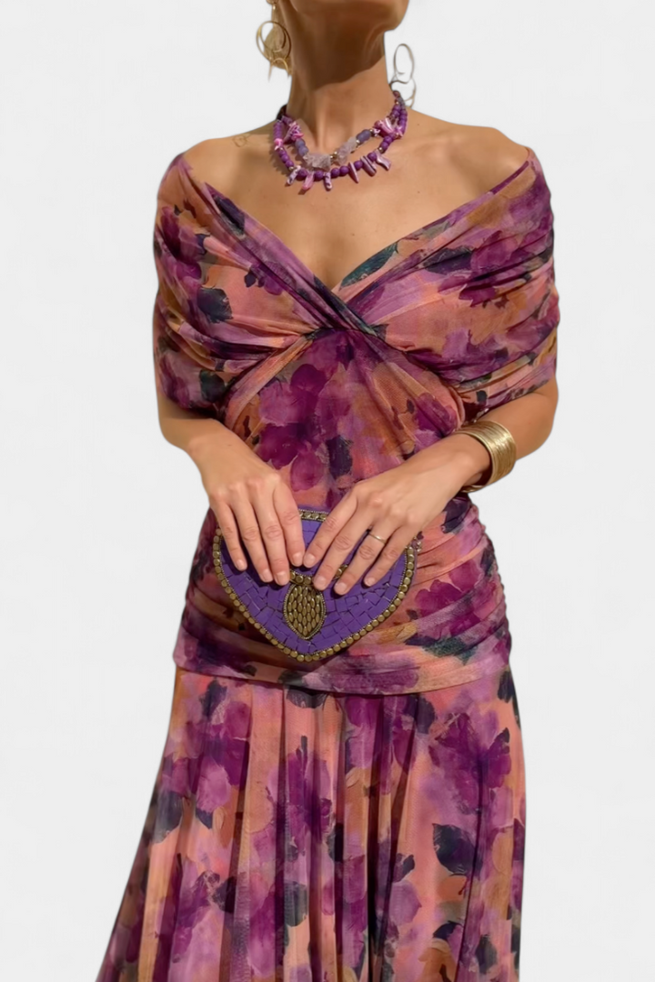 Magda™ | Vestido largo de flores com decote em V