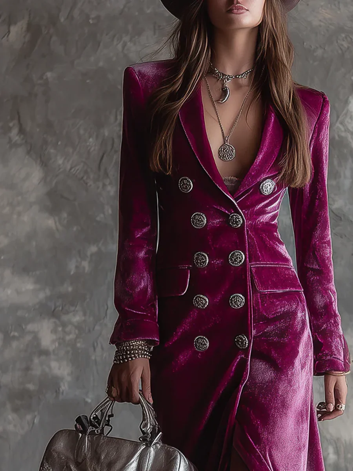 Vivienne | Blazerjurk de veludo luxuoso com botões