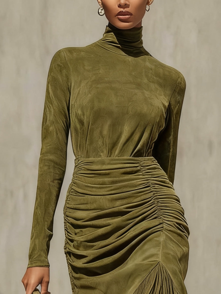 Oliva - Vestido Verde Sofisticado com Silhueta Cruzada Impecável