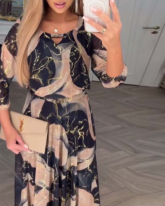 Elvera – Vestido Maxi Elegante de Mulher com Padrão de Mármore