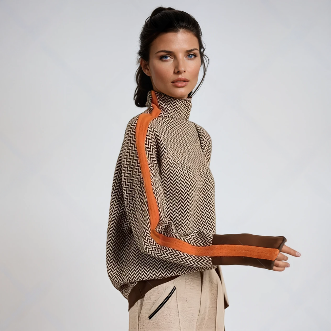 Malou™ | Suéter de gola alta com listras contrastantes marcantes